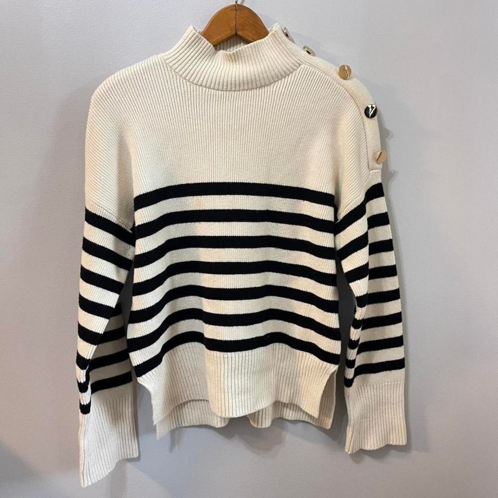 Happily Grey‎ Chic Mock Neck Striped Embellished Sweater Women's Size Medium